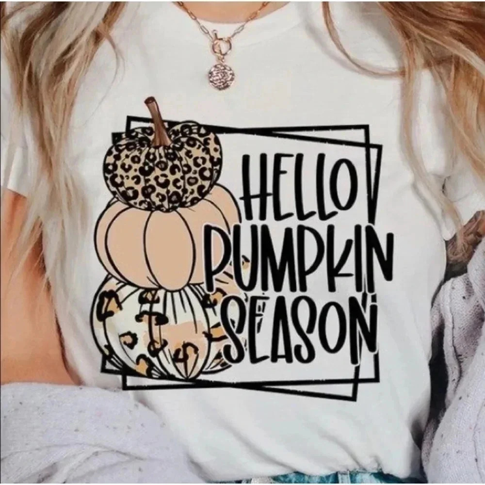 1 LEFT! Women's Bella Canvas Fall Pumpkin Season Casual Short Sleeve Tshirt Flaw